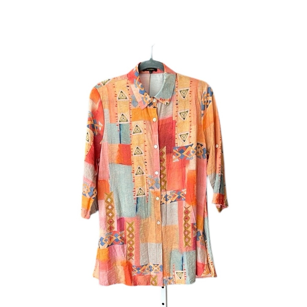 Colorful Geometric Button-Up Tunic/Topper Beautiful Size @ XL Photo measurements
